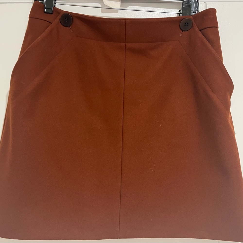 Jigsaw, rust, wool mini skirt, 18 inches, fully lined with hidden pockets